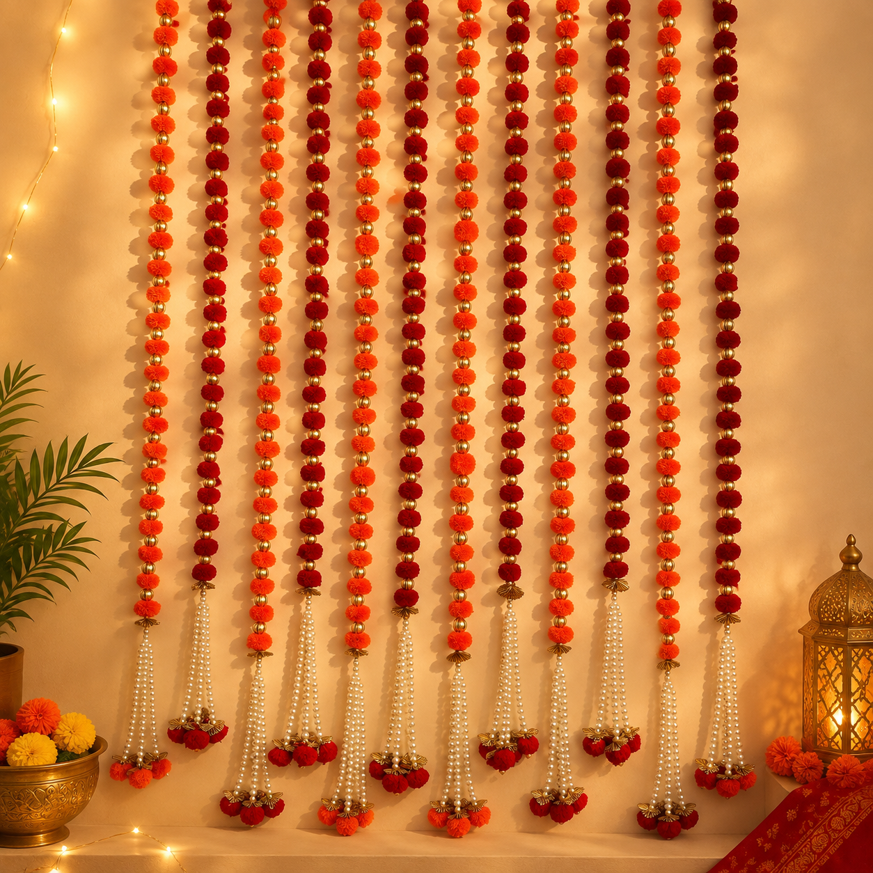 5ft Pom Pom Latkan - Red (Set of 2)