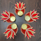 Lotus T-Light Diya - Red (Set of 5)