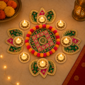 Set de bougies chauffe-plat Rangoli pompons - Vert et Rose