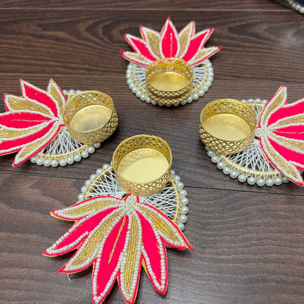 Lotus T-Light Diya - Pink (Set of 5)