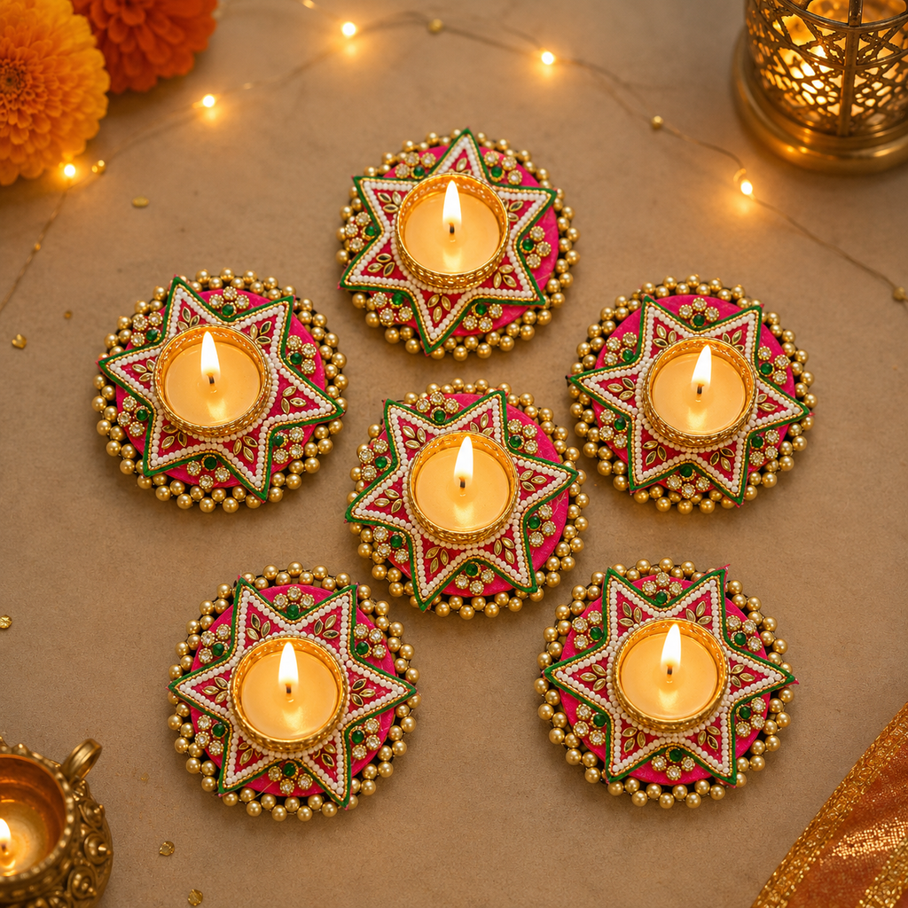 Diya Mat Porte-Lumière Étoile Rose (Lot de 2)