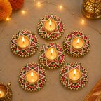 Diya Mat Porte-Lumière Étoile Rose (Lot de 2)