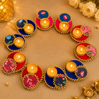 Set of 2 Diya - T Light Holders - Pink/Blue