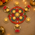 Ensemble de bougeoirs chauffe-plat Rangoli Perroquet Lotus - Rouge