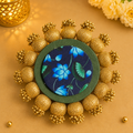 Nappe de table Diya / Monnaie d'argent (15 cm) - Lotus vert/bleu