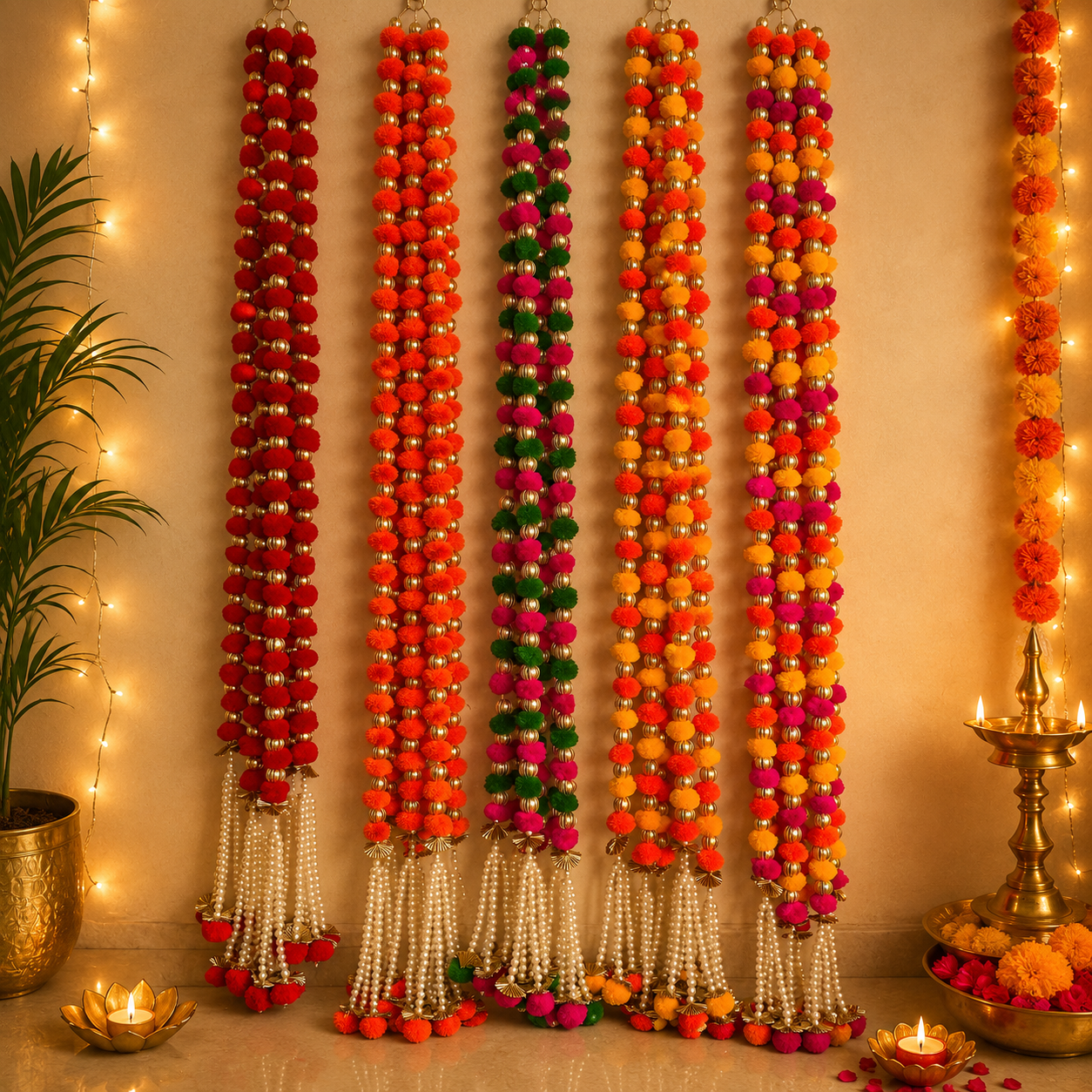 5ft Pom Pom Latkan - Pink (Set of 2)