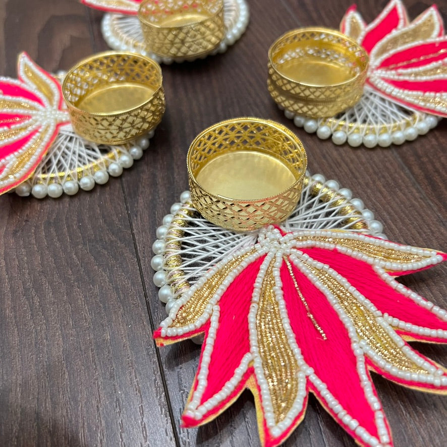 Lotus T-Light Diya - Pink (Set of 5)