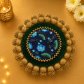 Napperon Patola - Pichwai (20 cm) - Lotus vert/bleu