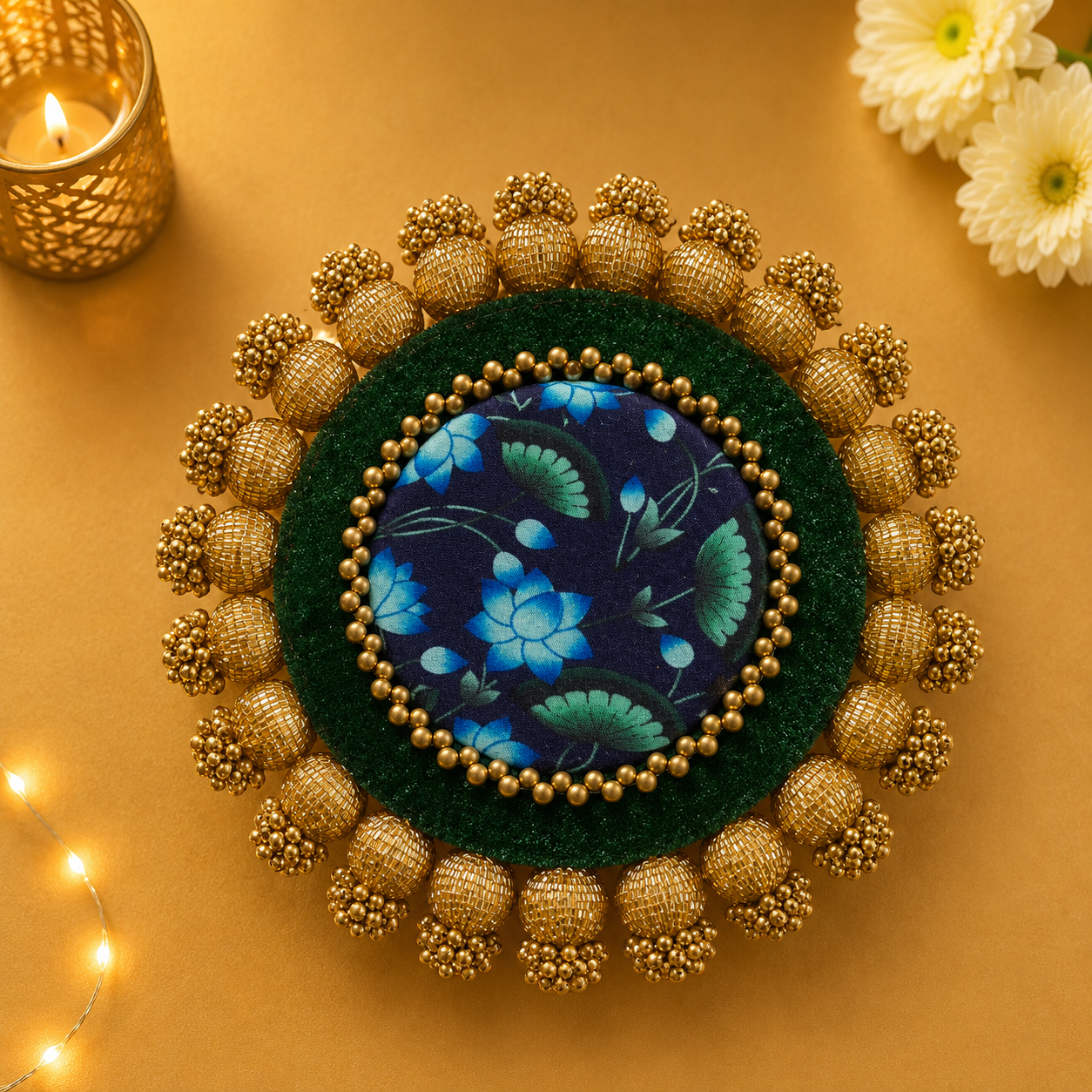 Nappe de table Patola - Pichwai (8 pouces) - Lotus bleu