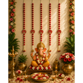 5ft Pom Pom Latkan - Red with Lotus (Set of 2)