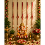 5ft Pom Pom Latkan - Red with Lotus (Set of 2)