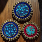 Set de table rond réversible (lot de 3) - Patola rose/bleu marine