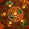 Ensemble de bougies chauffe-plat Rangoli - Patola orange