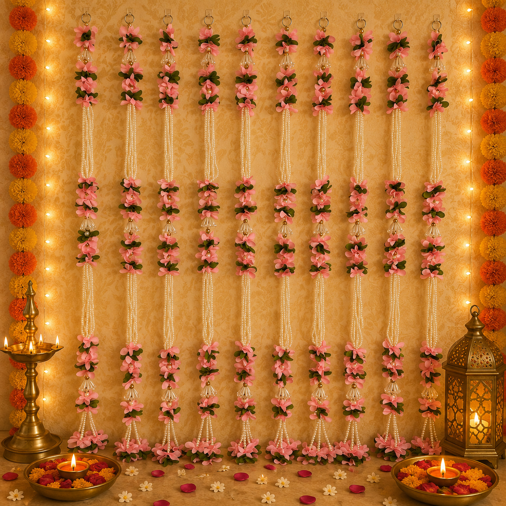 Fleur rose de 1,5 m avec perles de cristal premium