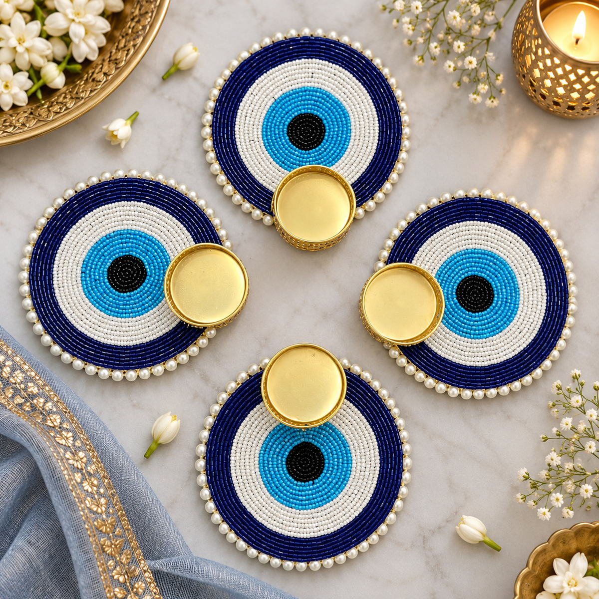 Evil Eye T-Light Diya - (Set of 2)