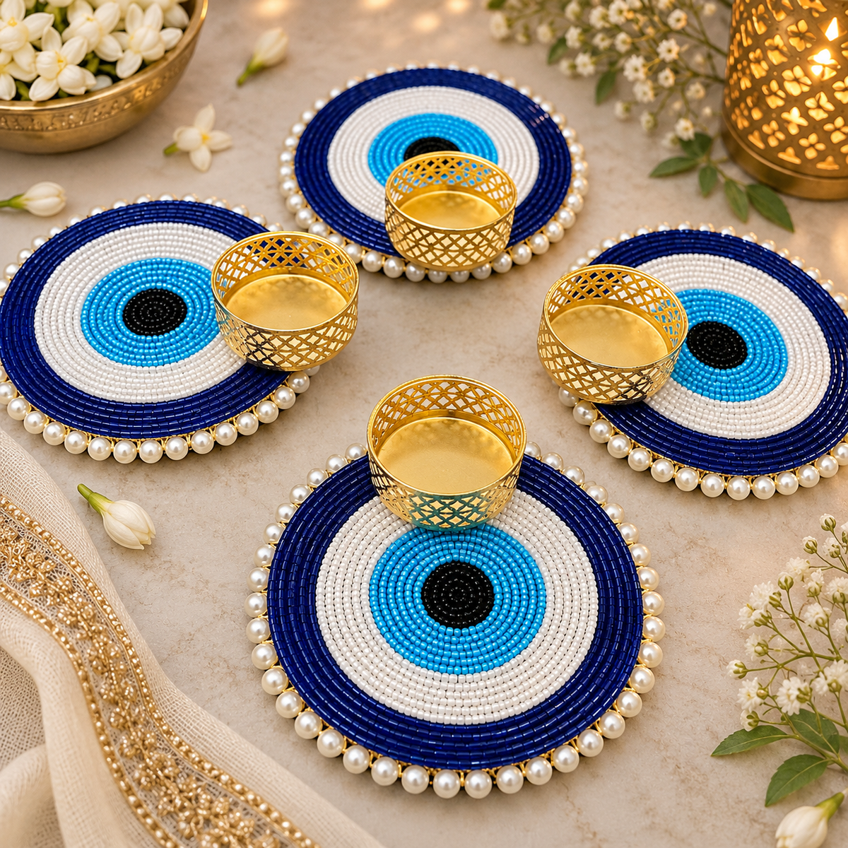 Evil Eye T-Light Diya - (Set of 2)