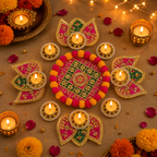 Ensemble de bougeoirs chauffe-plat Pom Pom Rangoli - Rose et vert