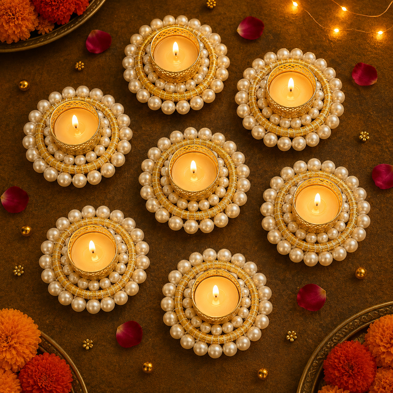 Double Pearl T-Light Diya (Set of 2)
