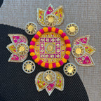 Pom Pom Rangoli T-Light Set - Yellow with Pink