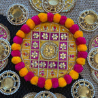 Pom Pom Rangoli T-Light Set - Yellow with Pink