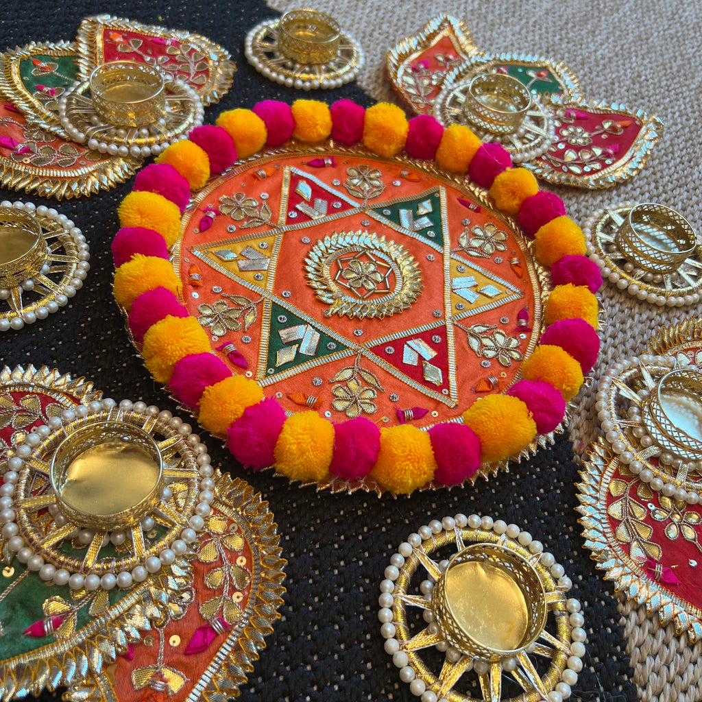 Pom Pom Rangoli T-Light Set - Orange Star