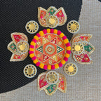 Pom Pom Rangoli T-Light Set - Orange Star