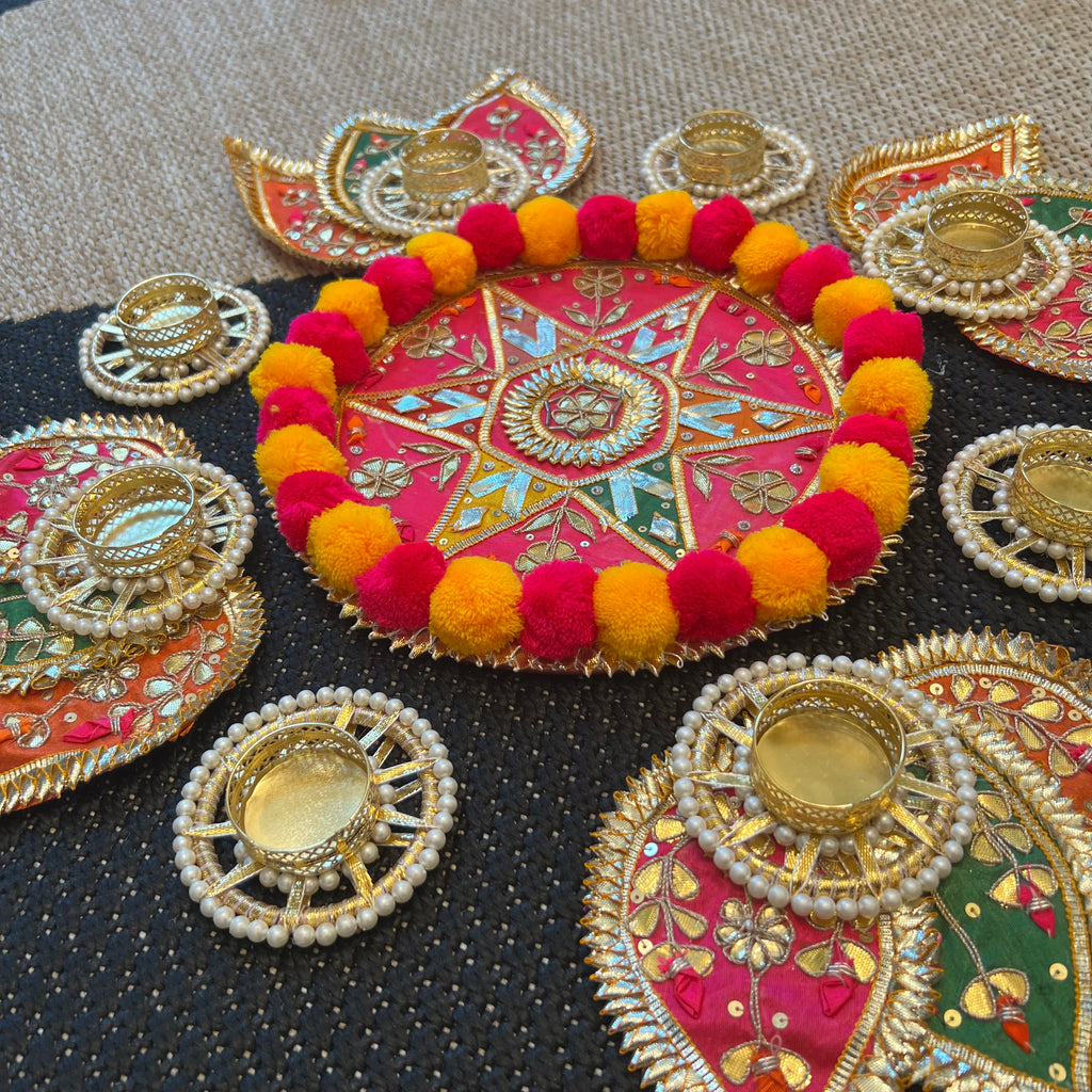 Pom Pom Rangoli T-Light Set - Pink Star