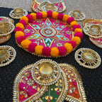 Pom Pom Rangoli T-Light Set - Pink Star