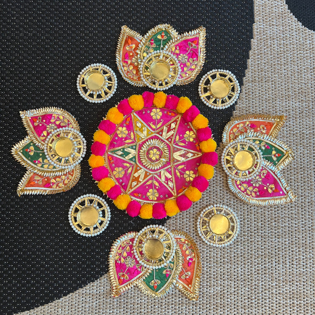 Pom Pom Rangoli T-Light Set - Pink Star