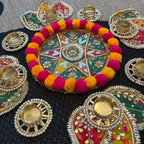 Pom Pom Rangoli T-Light Set - Green Star