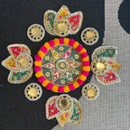 Pom Pom Rangoli T-Light Set - Green Star