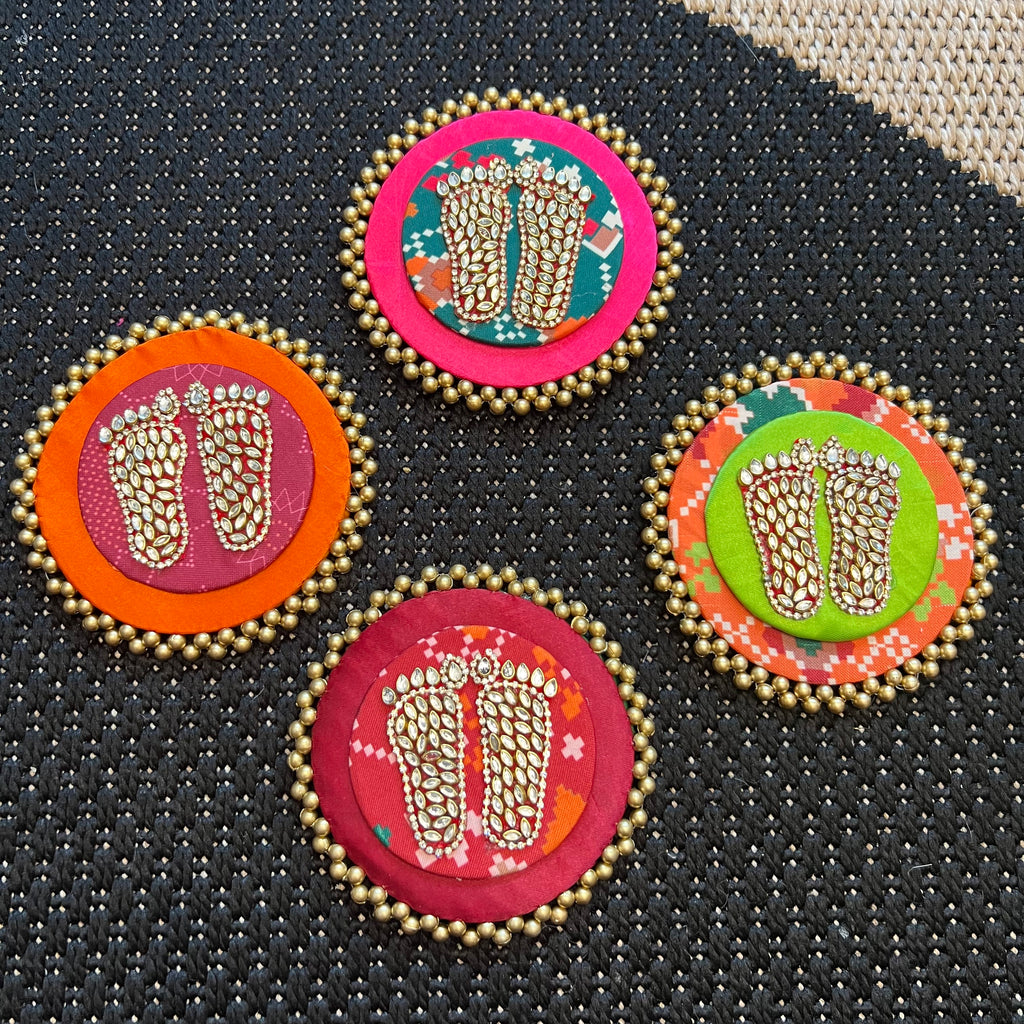 Dual Layer Kundan Laxmi Charan Mat - Mint