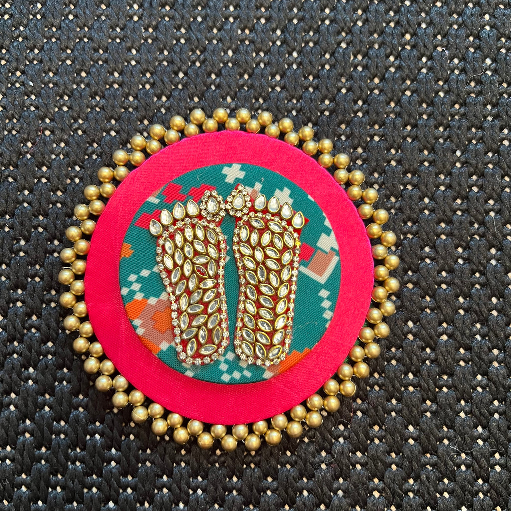 Dual Layer Kundan Laxmi Charan Mat - Pink