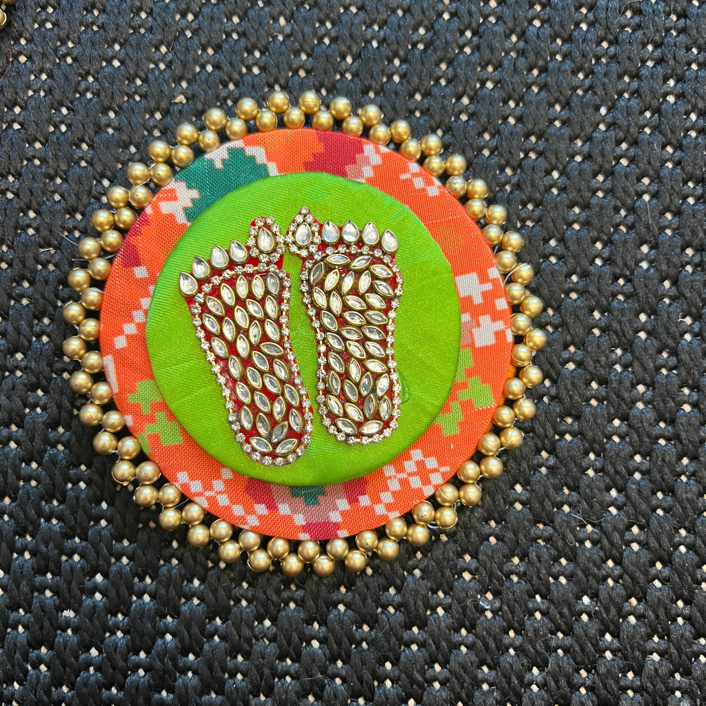 Dual Layer Kundan Laxmi Charan Mat - Mint