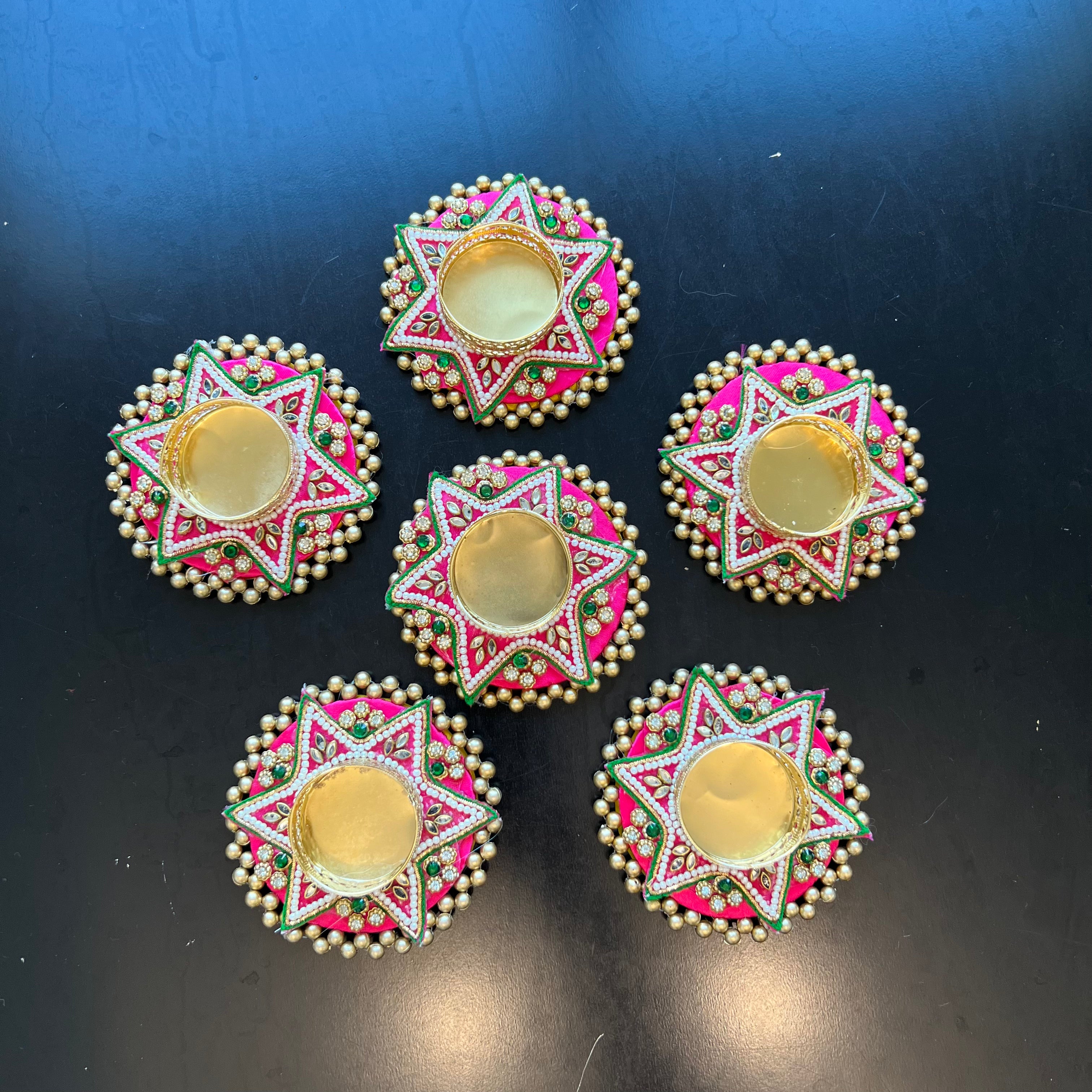 Pink Star T-Light Mat Diya (Set of 2)