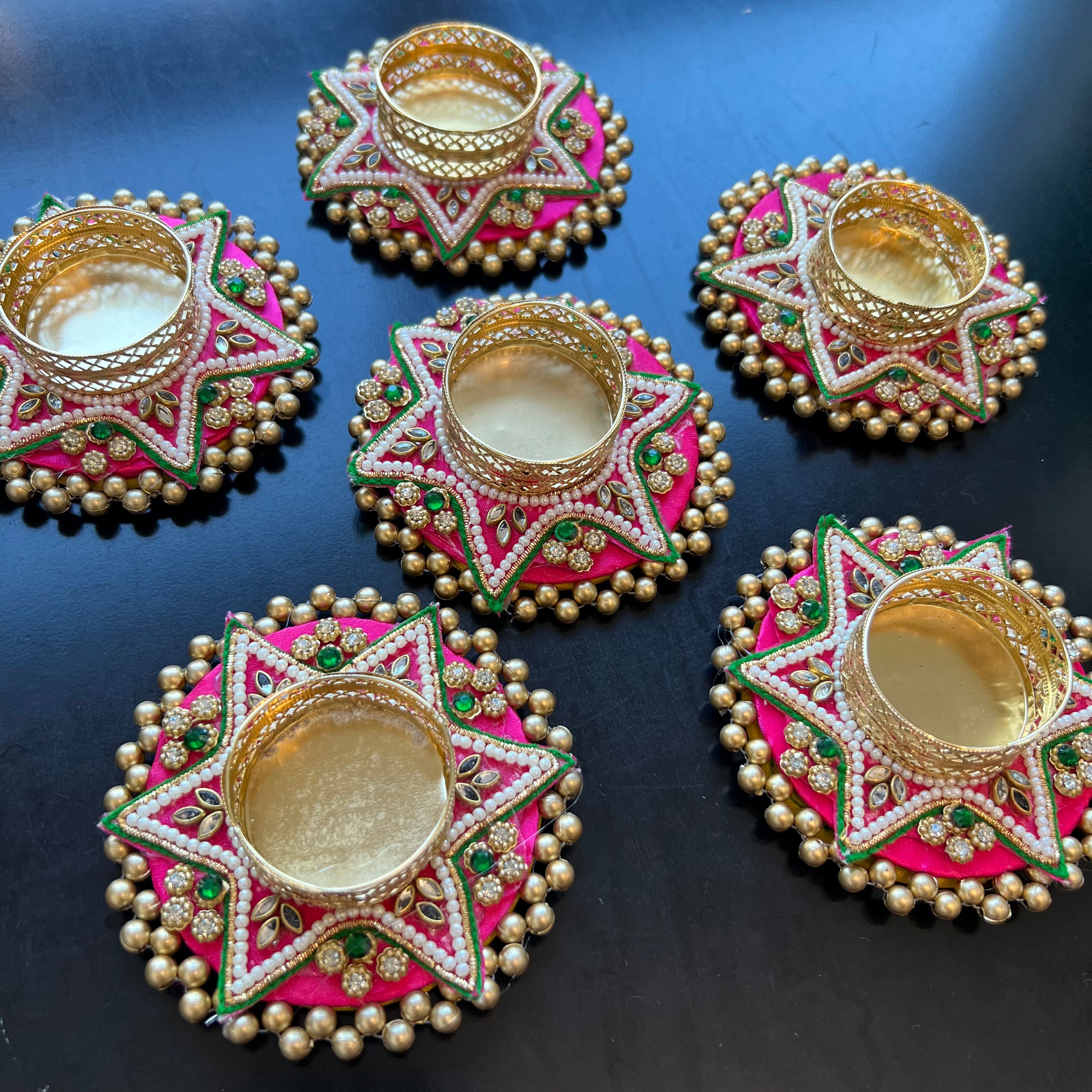 Pink Star T-Light Mat Diya (Set of 2)