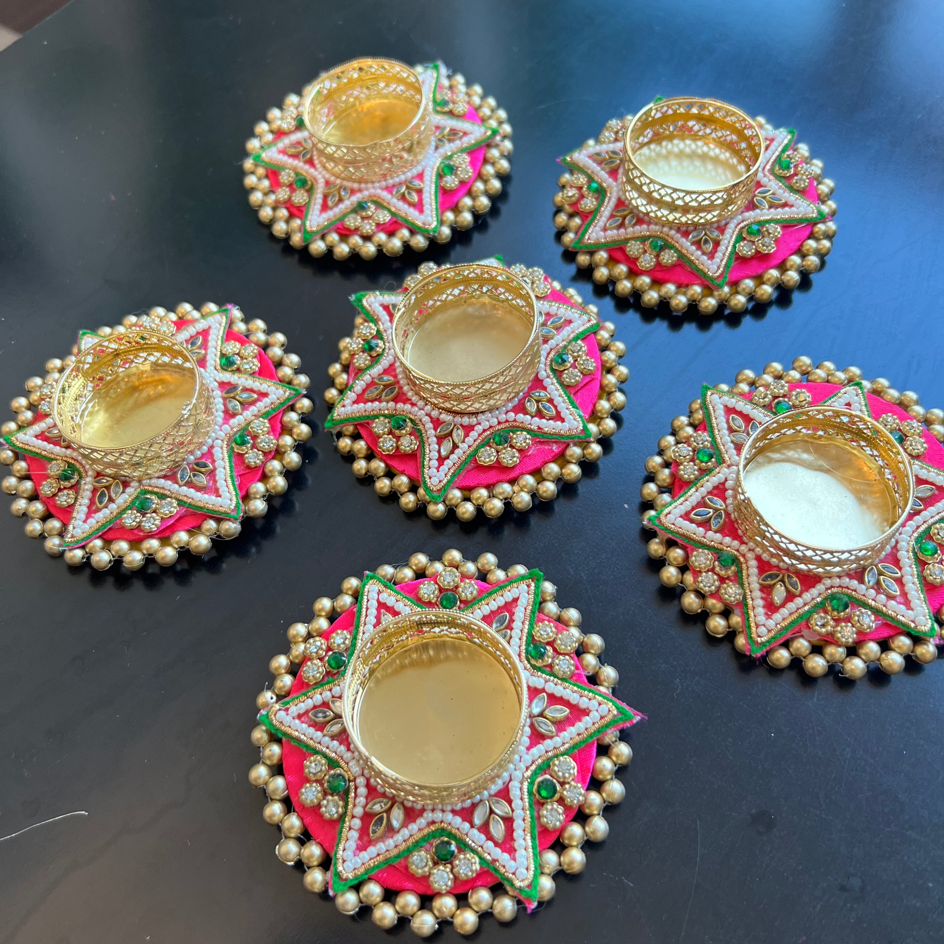 Pink Star T-Light Mat Diya (Set of 2)