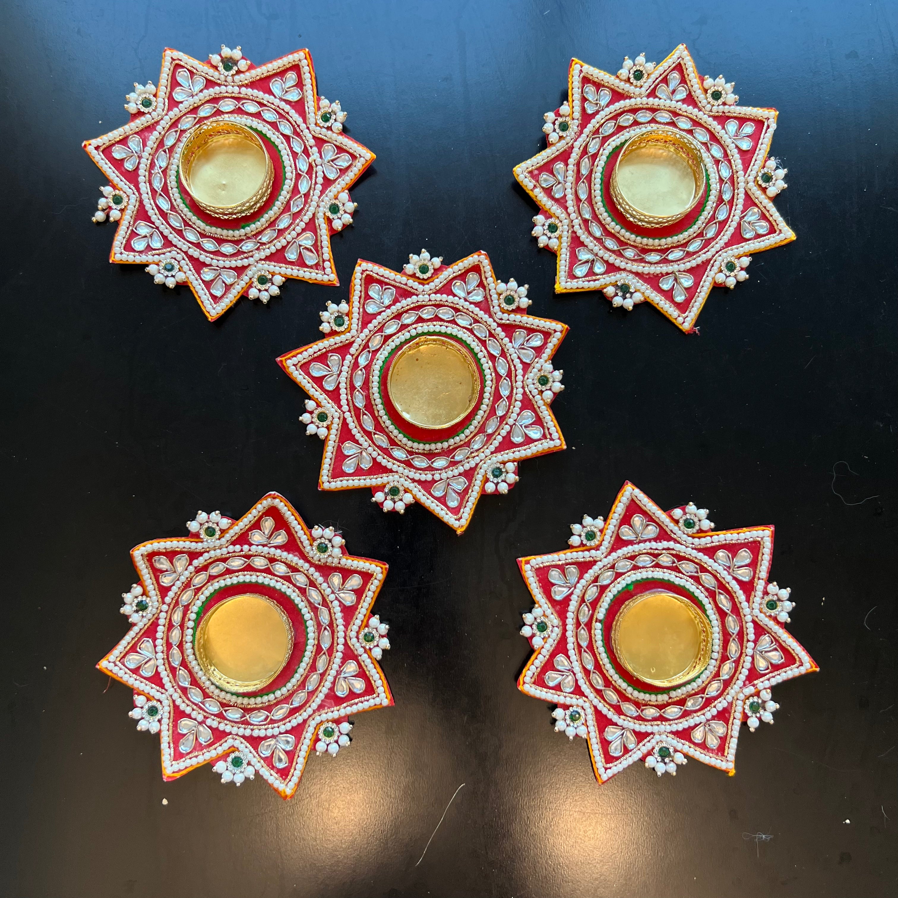 4in Red Star T-Light Mat (Set of 2)