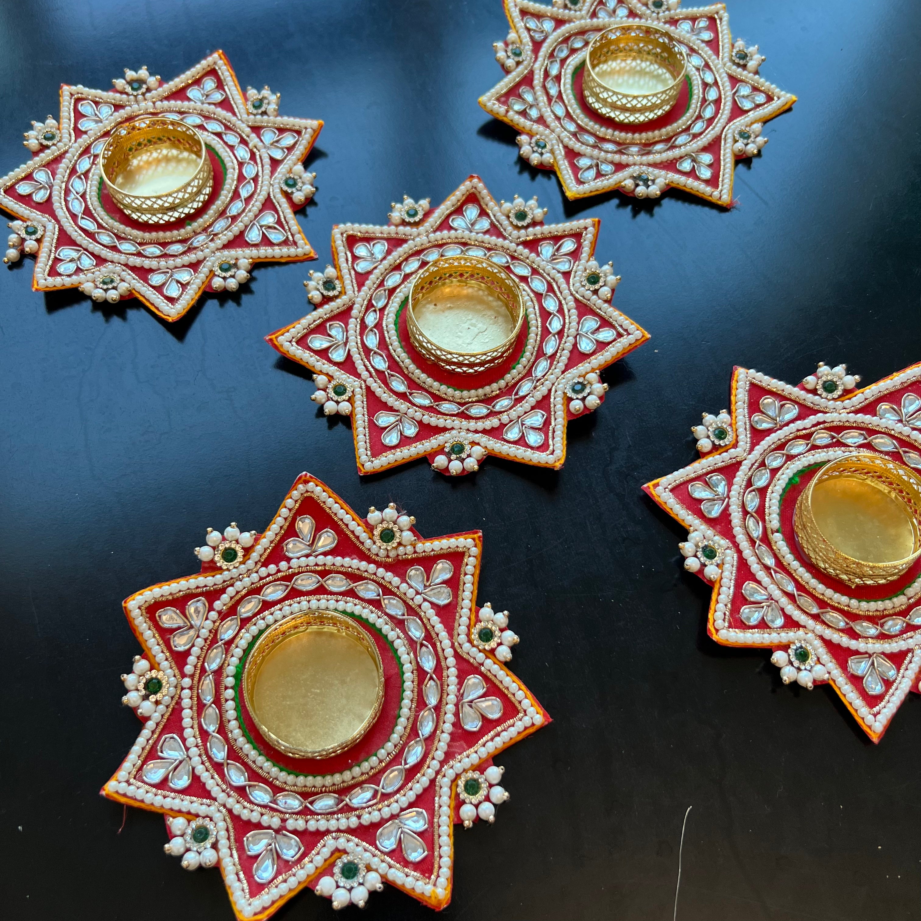 4in Red Star T-Light Mat (Set of 2)