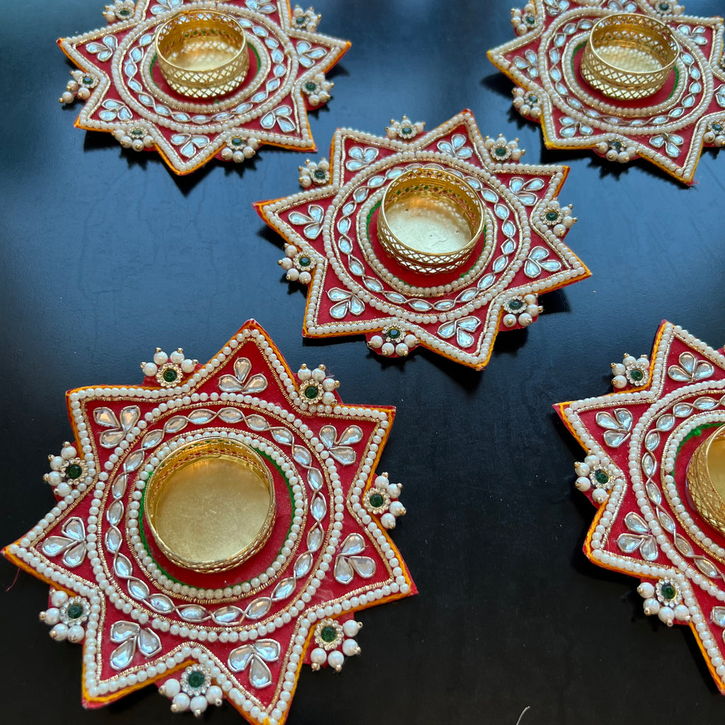 4in Red Star T-Light Mat (Set of 2)
