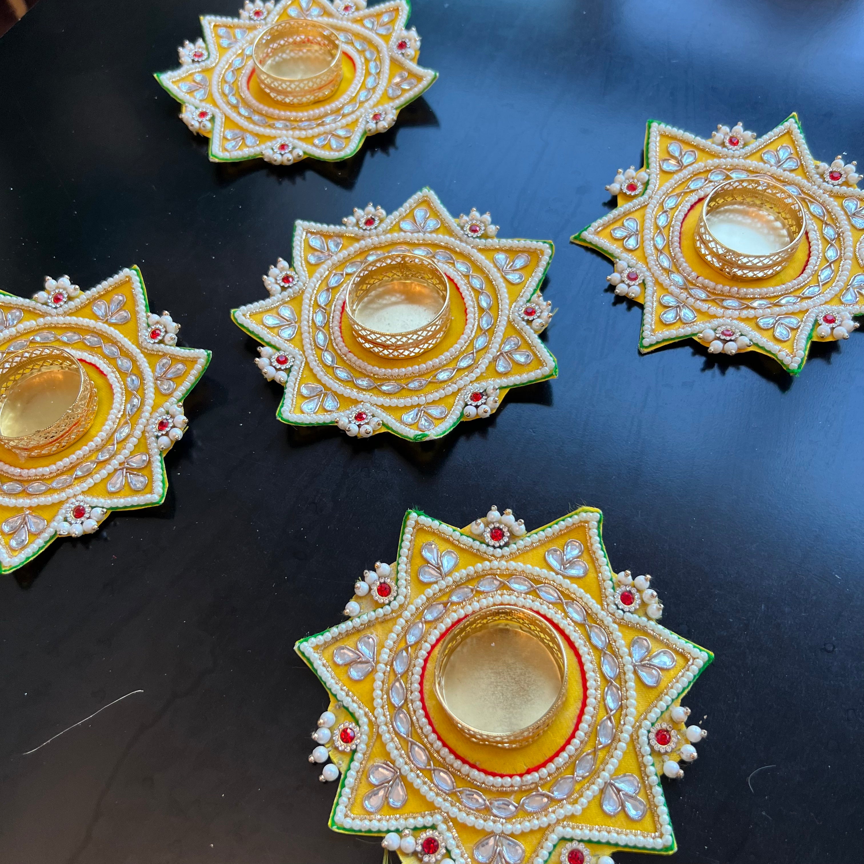 4in Yellow Star T-Light Mat (Set of 2)