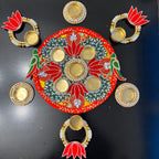 Parrot Lotus Rangoli T-Light Set - Red