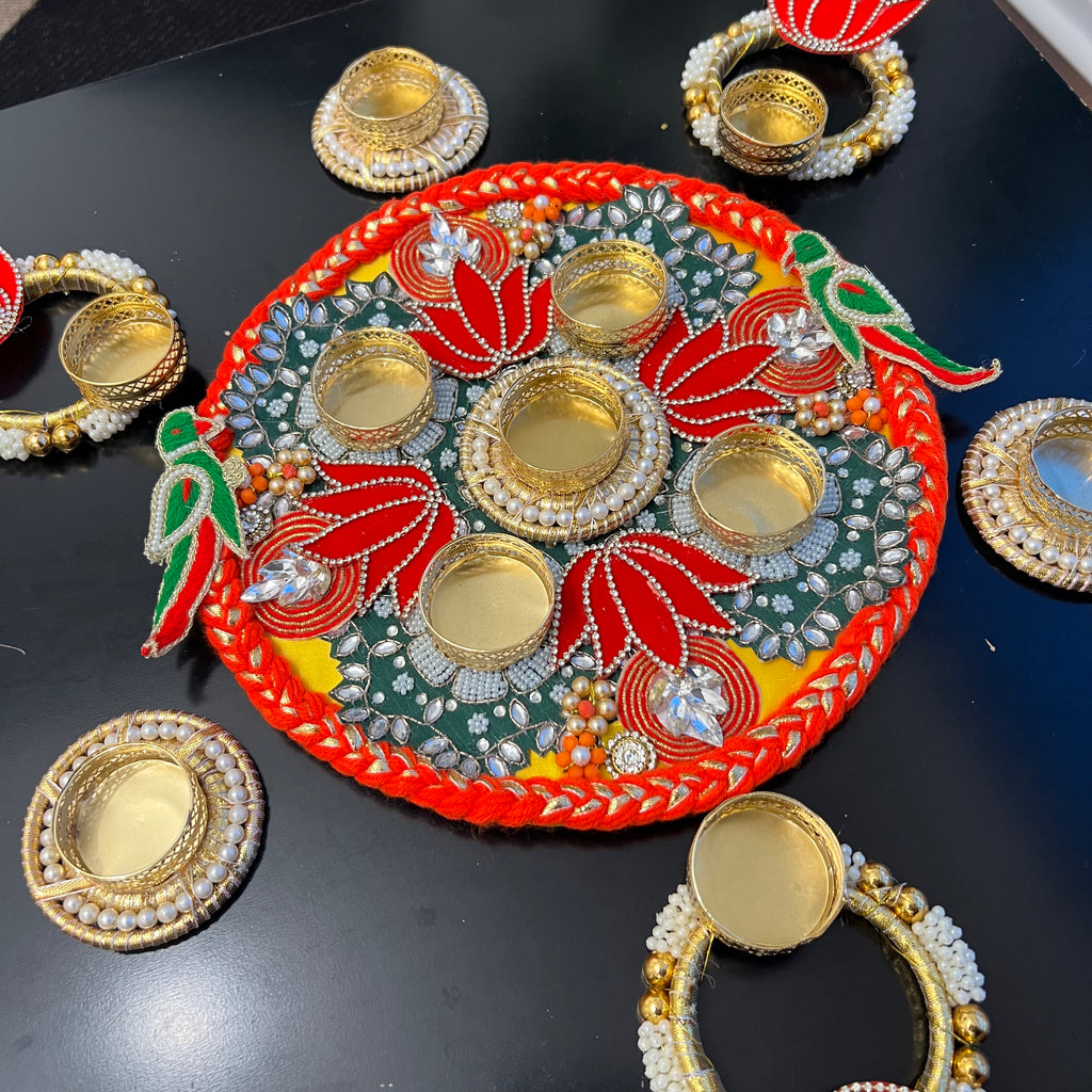 Parrot Lotus Rangoli T-Light Set - Red