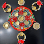 Parrot Lotus Rangoli T-Light Set - Red
