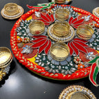 Parrot Lotus Rangoli T-Light Set - Red