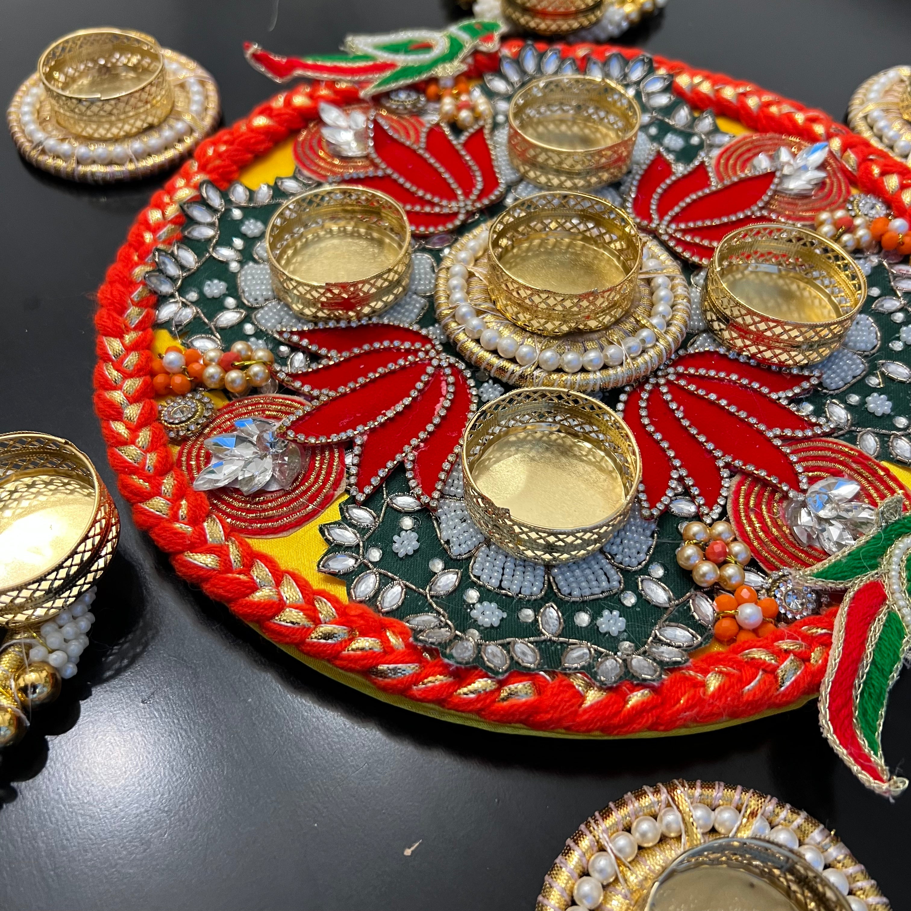 Parrot Lotus Rangoli T-Light Set - Red