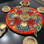 Parrot Lotus Rangoli T-Light Set - Red