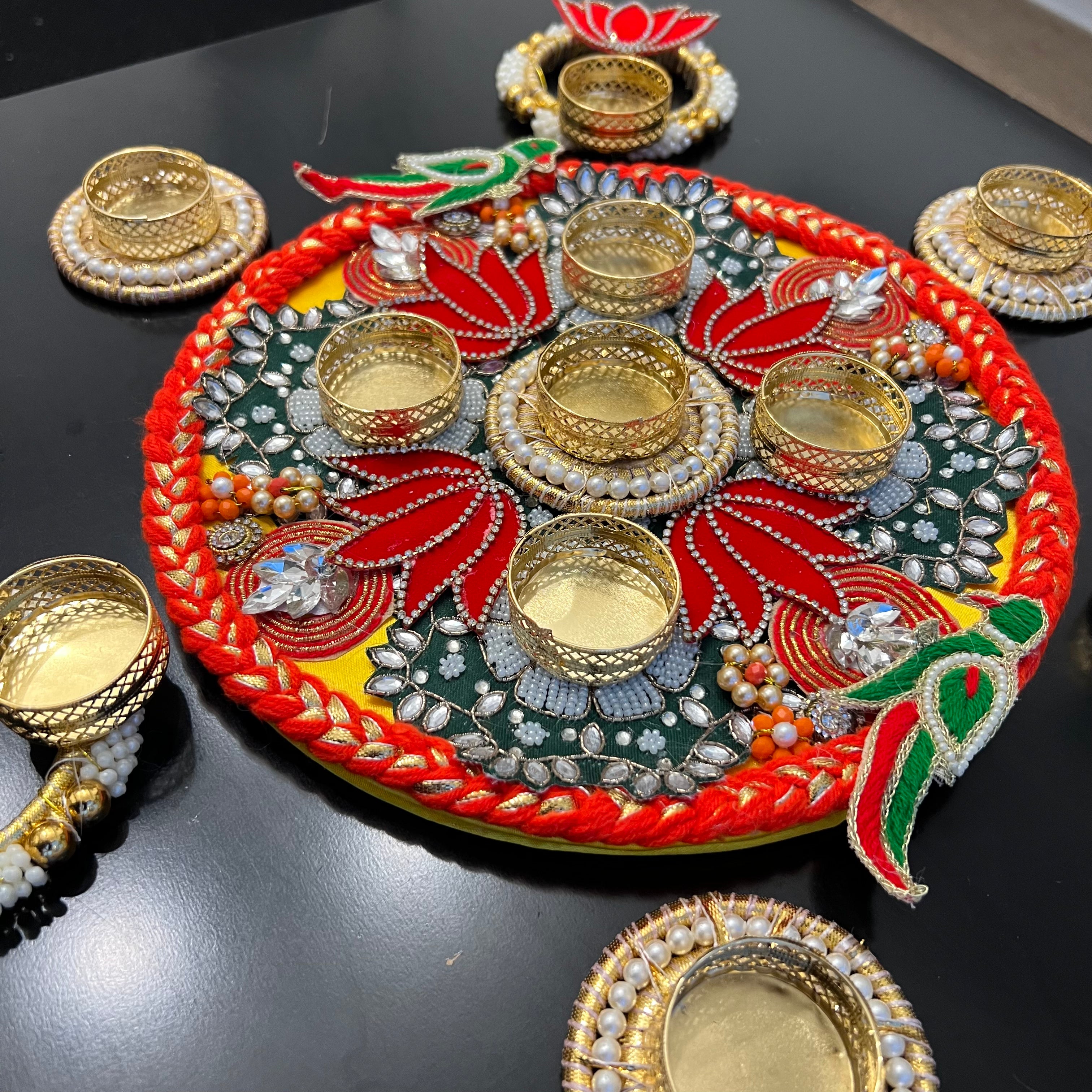 Parrot Lotus Rangoli T-Light Set - Red