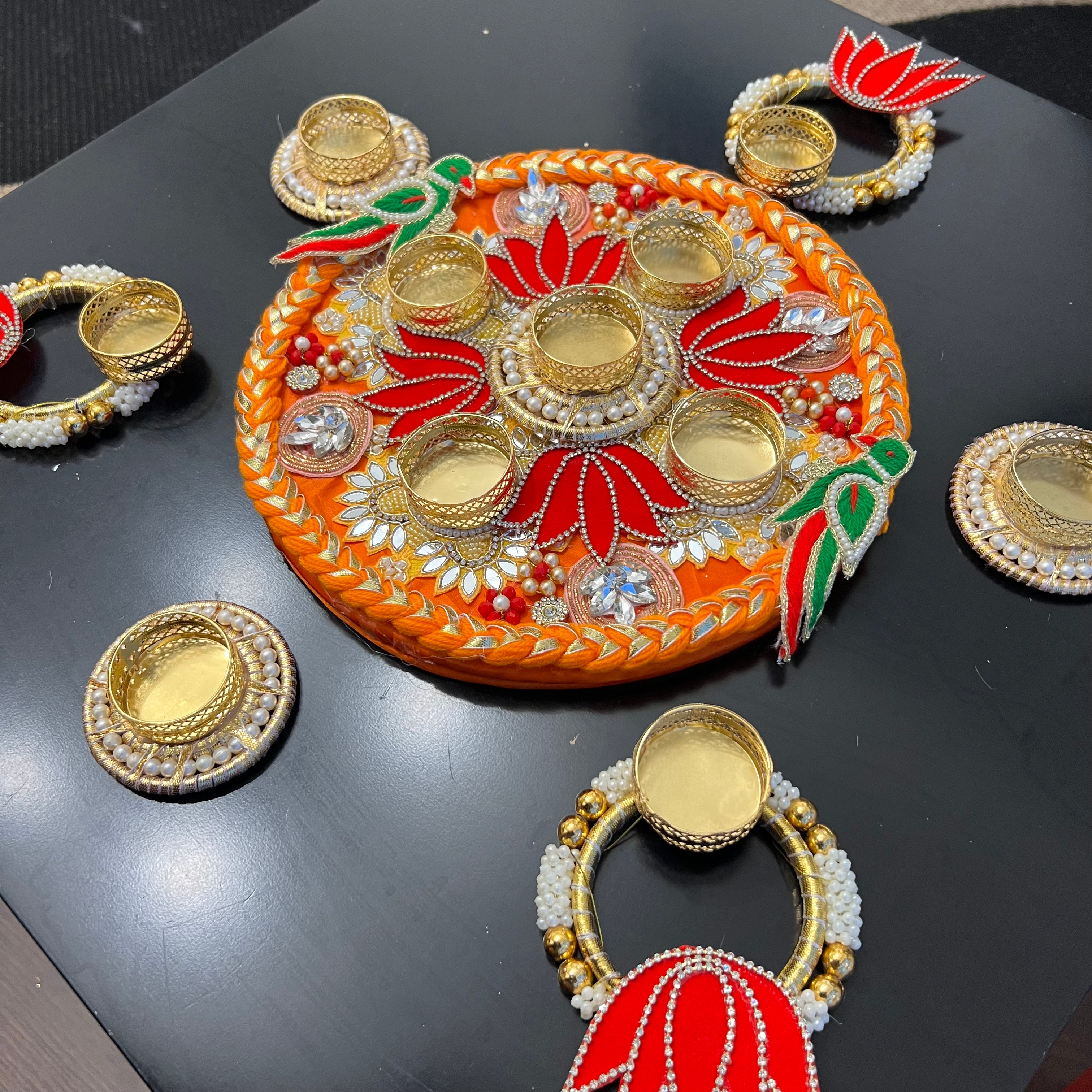 Parrot Lotus Rangoli T-Light Set - Orange