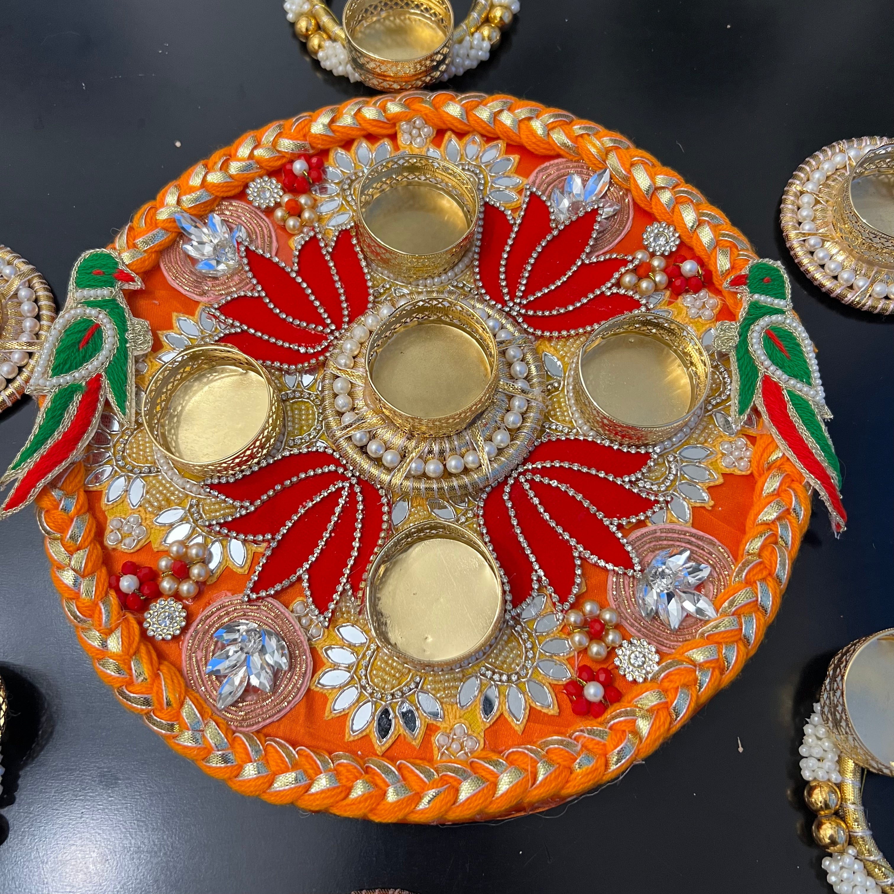 Parrot Lotus Rangoli T-Light Set - Orange
